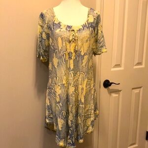 Soutache Embroidered Blue & Cream Nightgown, Dress/Tunic